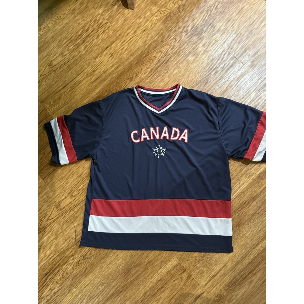 Teepee CANADA Men's Blue Red Hockey Jersey Embroidered Maple Leaf